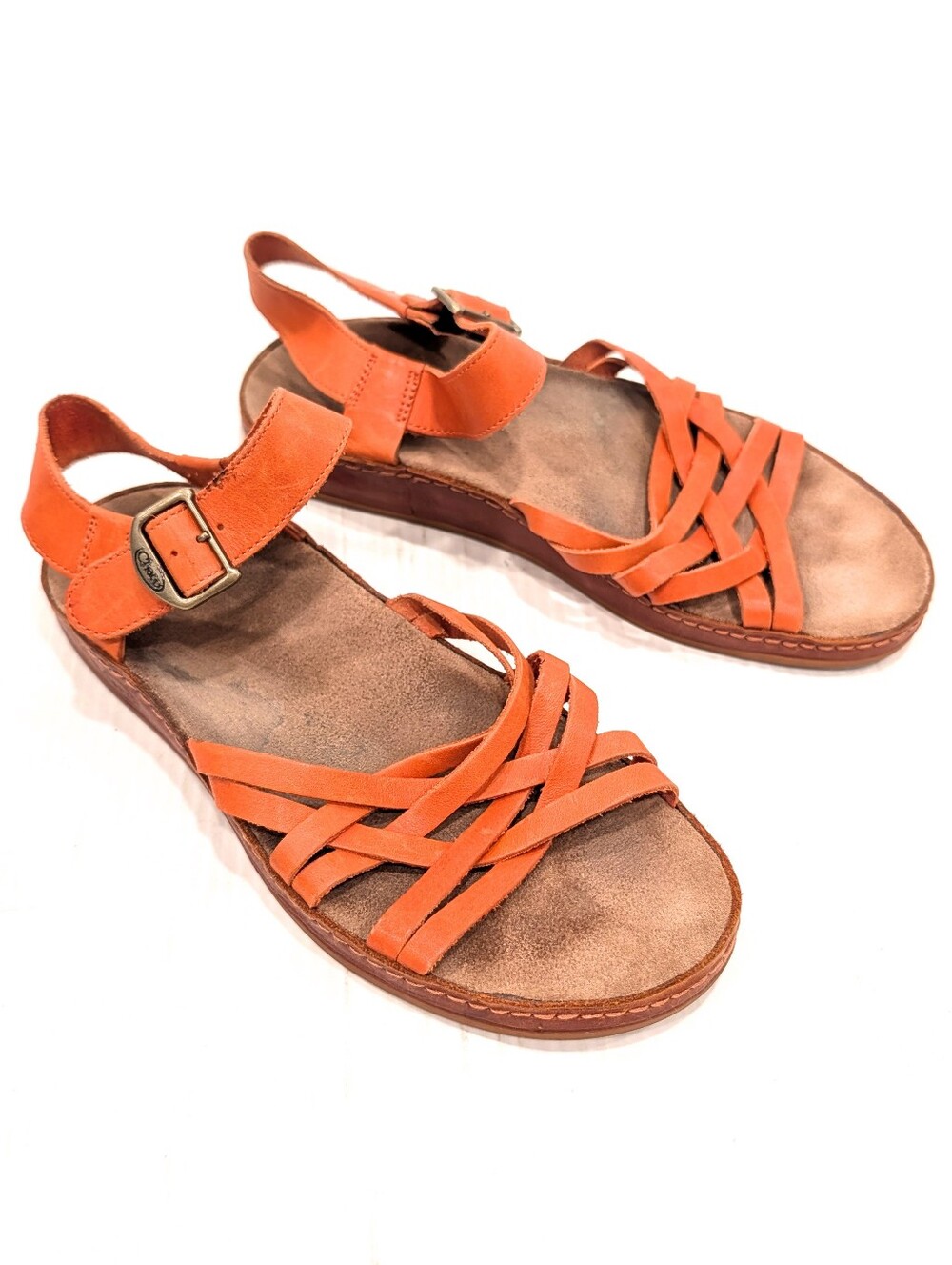 CHACO Flamingo Women’s Orange Leather Strappy Buckle Sandals Size 8